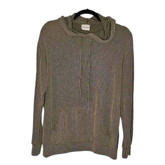 Olive Green Ribbed Stretchy Hoodie with Kangaroo Pocket women's Medium - Picture 2 of 9